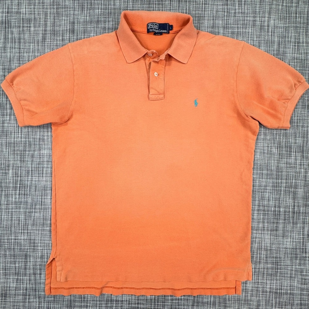 Polo Ralph Lauren Mens Polo Shirt Large Orange Cotton Pique Short Sleeve Pony